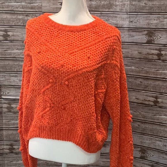 LUSHWomen's Orange PomPom Crewneck Pullover Sweater NWOT - Picture 4 of 5
